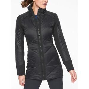 Athleta Rock Ridge Primaloft Coat Full Zip Quilted Puffer Long Ski Jacket, Black